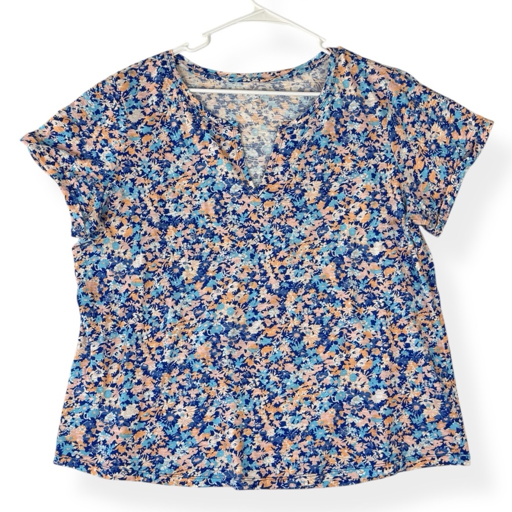 Wonderly Top Womens Plus 1X Short Sleeve Floral V-neck